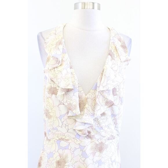 Belle Badgley Mischka Floral Ruffle Hi Lo Halter Formal Evening Party Dress Sz 8 - Picture 5 of 8